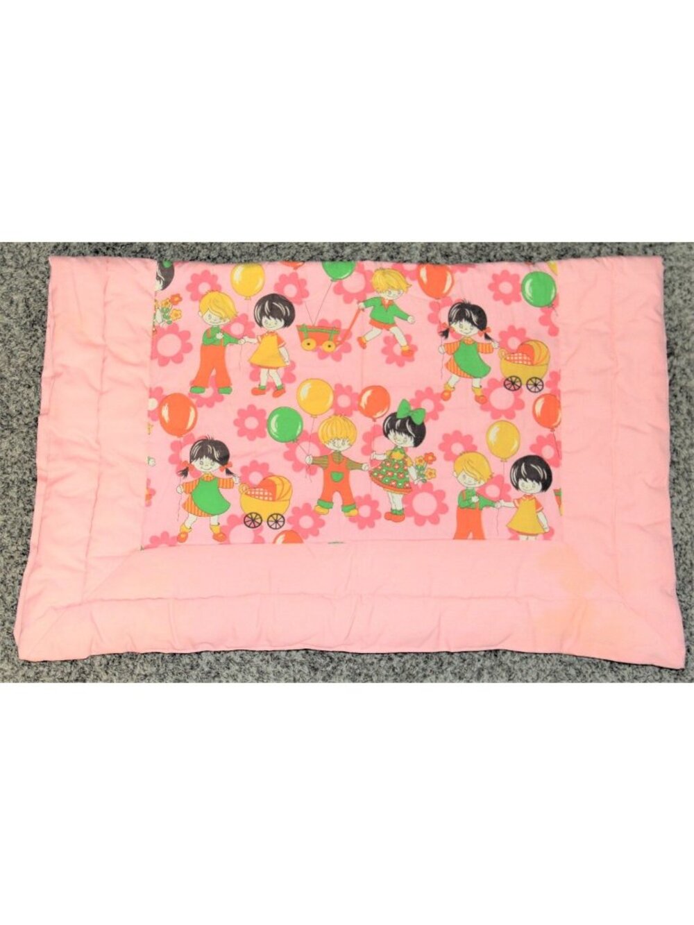 Baby Quilt Machine Quilted 33" x 42" Pink White Balloons Baby Carriages